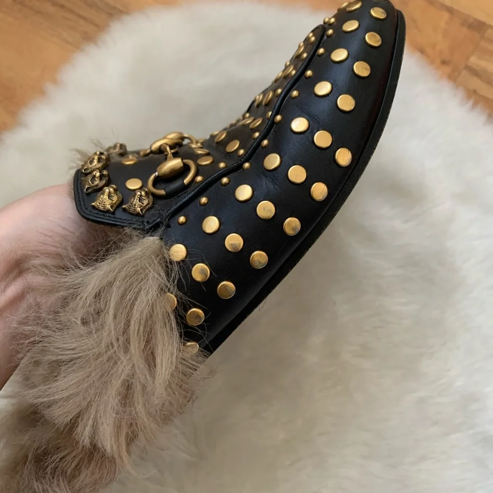 Gucci Princetown Fur Studded Womens Mules Size 7 - Picture 7 of 8